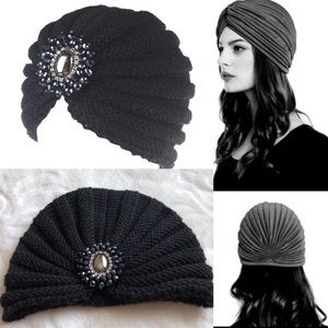 Boho turban warm crochet knitted jeweled beanie